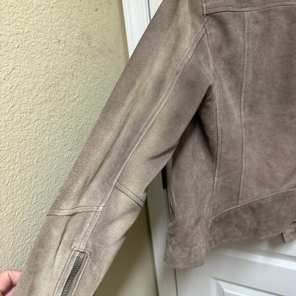 H&M Women's Faux Suede Biker Jacket – Size 2 – Taupe – Edgy & Versatile - Picture 13 of 14